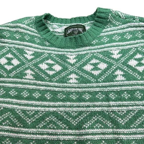 American Eagle AE Fair Isle Snowdrift Crewneck Sweater Green White Size Medium M - Picture 3 of 10